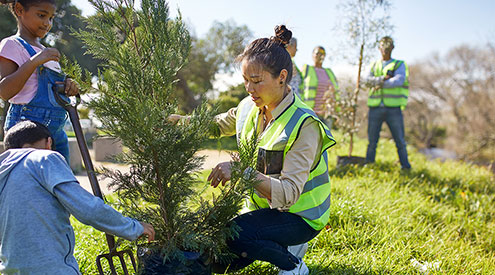 people planting a tree in their local community